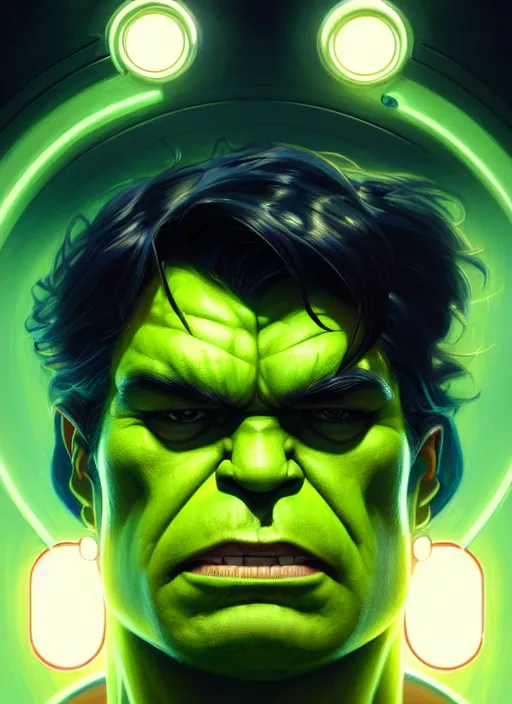 Prompt: symmetry!! portrait of hulk, sci - fi, tech wear, glowing lights!! intricate, elegant, highly detailed, digital painting, artstation, concept art, smooth, sharp focus, illustration, art by artgerm and greg rutkowski and alphonse mucha