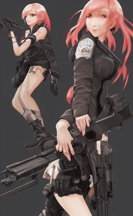 Prompt: highly detailed, high resolution, character design art, stunning, volumetric lightning, realistic guns, girls frontline style, matte, sharp focus, 150mm, illustration, artstation, by kuvshinov ilya, professional finish, realistic body anatomy, simple design, max fidelity, believable face