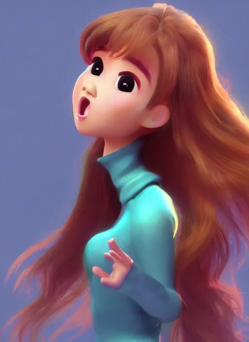 Prompt: a cute asian girl singing, flowing hair in the style of pixar animation, full body shot, award winning, hyper detailed, studio lighting, artstation, octane renderer, unreal engine