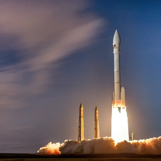 Image similar to nighttime launch of the space launch system from lc - 3 9 b at kennedy space center, 2 0 2 5