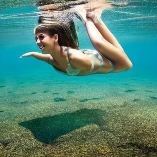 Prompt: a hot girl dancing underwater
