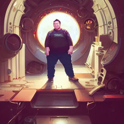 Image similar to Highly detailed portrait of obese Elon Musk, unreal engine, fantasy art by Greg Rutkowski, Loish, Rhads, ferdinand knab, Makoto Shinkai and Lois van baarle, ilya kuvshinov, rossdraws, Tom Bagshaw, alphonse mucha, global illumination, radiant light, detailed and intricate environment