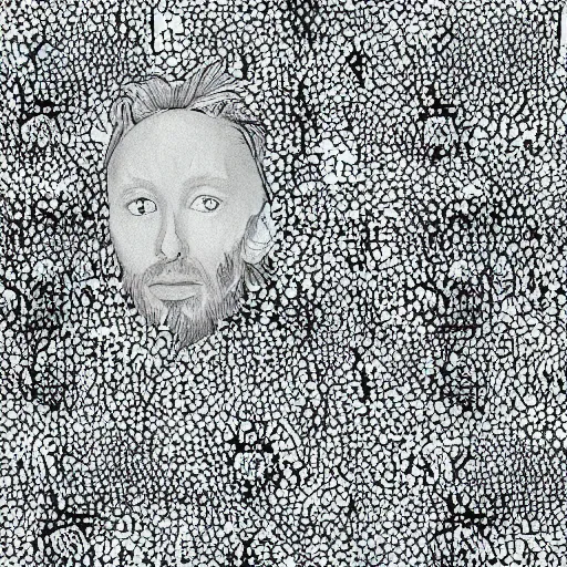 Prompt: thom yorke's face, whimsical repeating wallpaper pattern