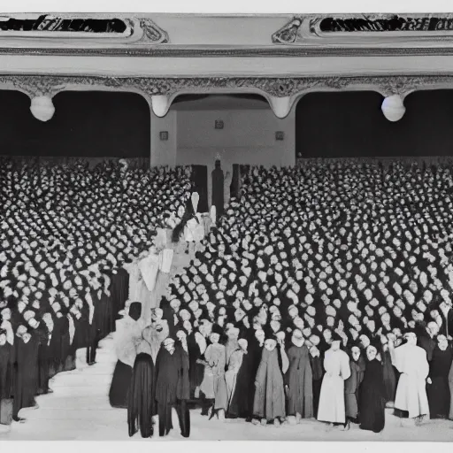 Image similar to Photo of crowd at 1944 opera with one person colorized