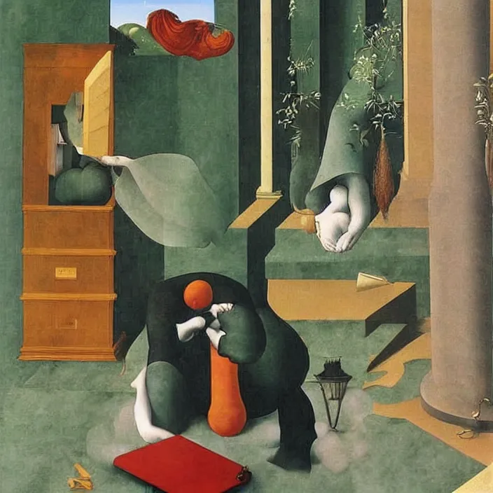 Image similar to obituary for an alchemist. painting by uccello paolo, rene magritte