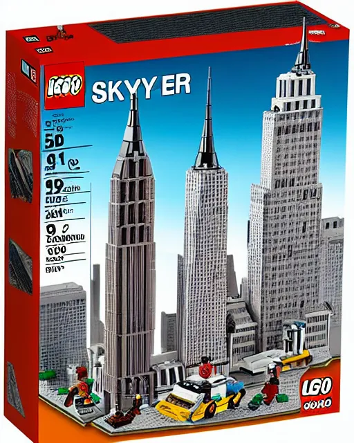 Prompt: lego new york skyscaper and pigeon set