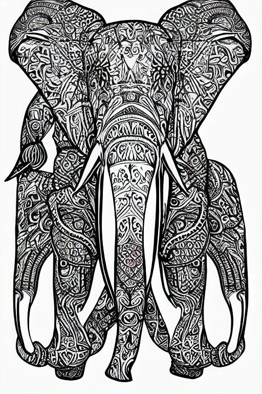 Image similar to elephant, ornaments, fractal, ink drawing, line art colouring page