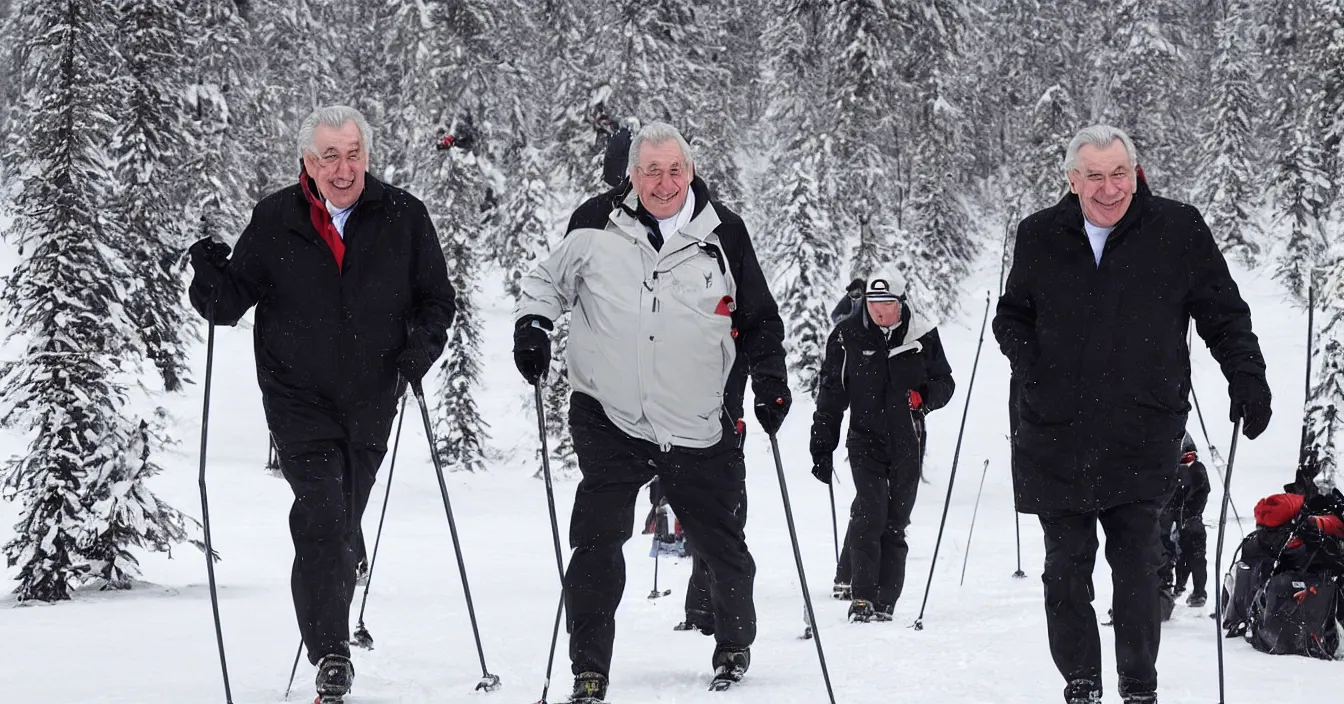 Image similar to portrait of smiling czech president milos zeman enjoying cross - country skiing