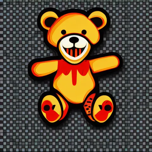 Image similar to Blood thirsty teddy bear from a horror movie, sticker, highly detailed, colorful, illustration, drama, smooth and clean vector curves, no jagged lines, vector art, smooth