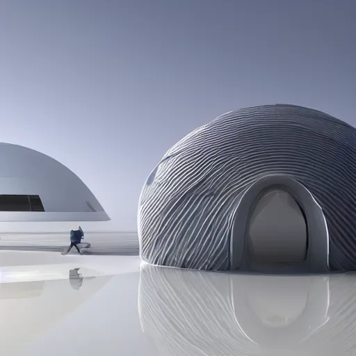 Prompt: a modular dome house designed by zaha hadid inside a cloud, futuristic, in a cloud, octane render, glass, ray tracing