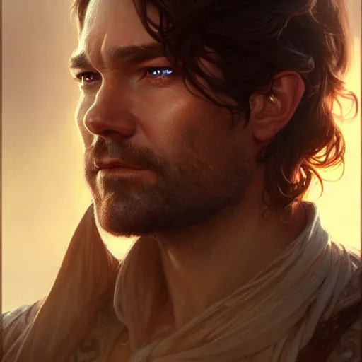 Image similar to Antony Starr closeup, D&D style, fantasy, intricate, elegant, highly detailed, digital painting, artstation, concept art, matte, sharp focus, illustration, art by Artgerm and Greg Rutkowski and Alphonse Mucha