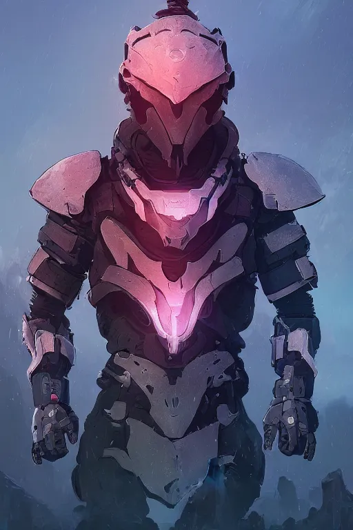 Image similar to combination suit armor aloy horizon forbidden west horizon zero dawn radiating a glowing aura global illumination ray tracing hdr fanart arstation by ian pesty and alena aenami artworks in 4 k tribal robot ninja mask helmet backpack