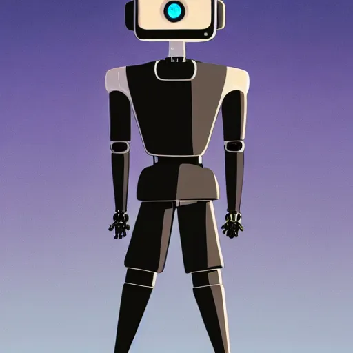 Image similar to a robot with a crt monitor for a head and wearing a leather bomber jacket, black sweatpants, pastel aesthetic, studio ghibli, character design, fantasy, 8 k resolution