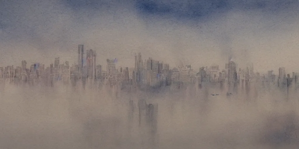 Prompt: a city floating in clouds, chinese watercolor style