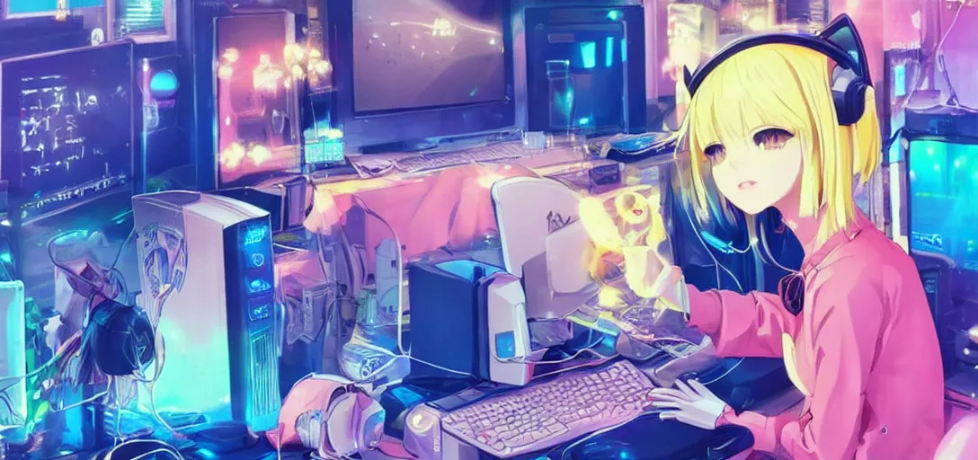 anime computer geek girl