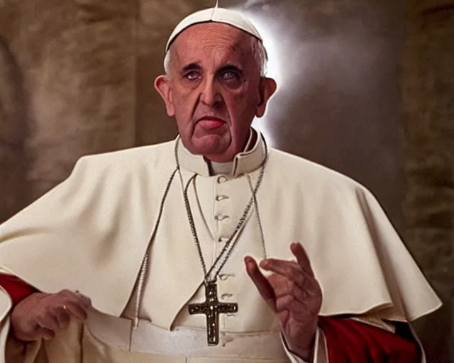 Image similar to a film still of the pope as the faraoh, in the 1 0 commandments ( 1 9 5 6 ), technicolor color