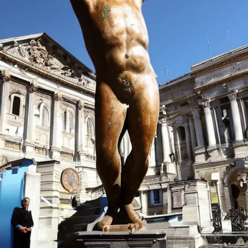 Prompt: Giulio Andreotti throwing an ancient idol statue a the Italian parliament