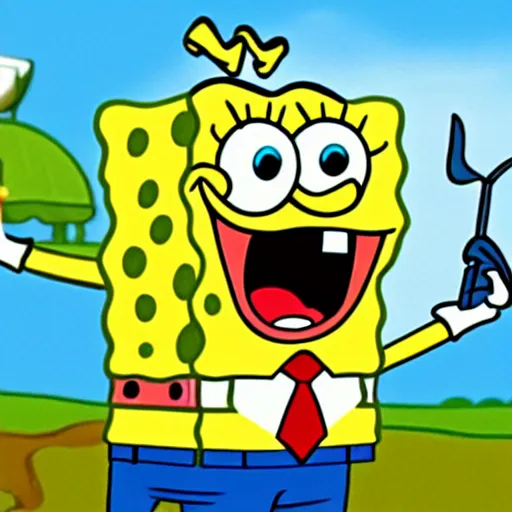 Prompt: spongebob playing golf, cartoon