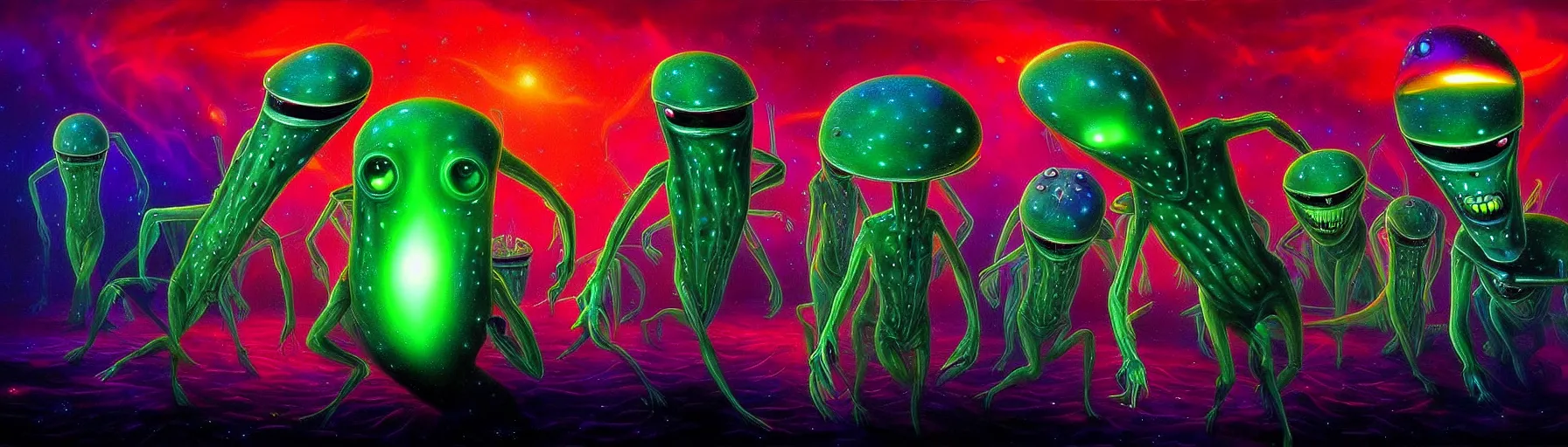 Image similar to strange alien plankton creatures from the depths of the collective unconscious, dramatic lighting, surreal darkly colorful painting by ronny khalil