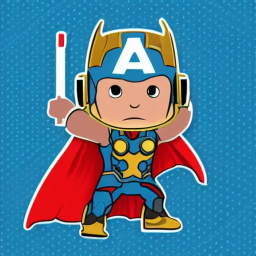 Prompt: a Avengers-Thor, svg sticker, vector art, wearing headphones, jamming to music