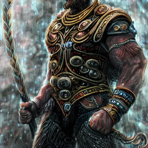 Prompt: mythological odin all father god of thunder and artificial intelligence creating himself with an artificial neural network with synapses, high resolution, award winning art, trending on art station, sharp image, incredibly detailed, detailed character realistic painting