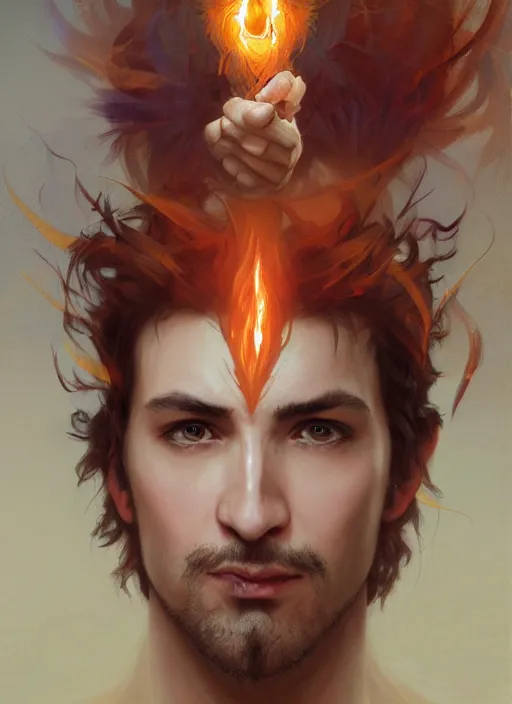 Prompt: character concept portrait of an attractive young focused Spanish wizard with pale orange skin conjuring an burning spell, a floating iridescent spell book in the center, intricate, elegant, digital painting, concept art, smooth, sharp focus, illustration, from Metal Gear, by Ruan Jia and Mandy Jurgens and William-Adolphe Bouguereau, Artgerm