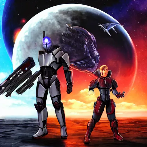 Prompt: Mass Effect reimagined as an SNES JRPG