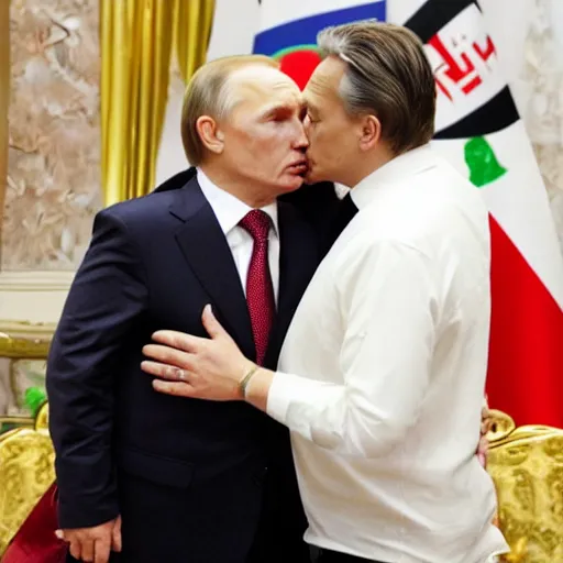 Prompt: orban viktor kissing putin