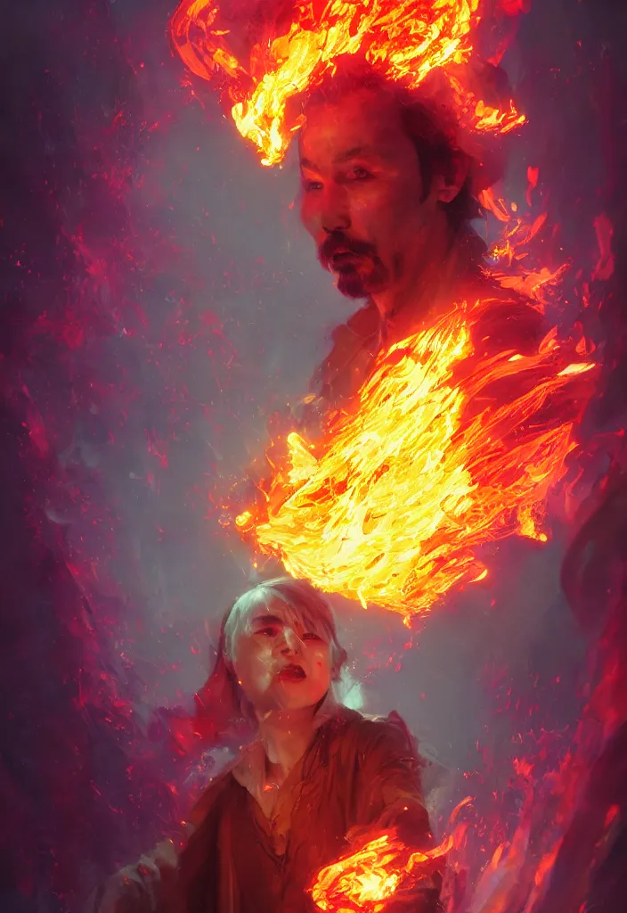 Prompt: a fancy portrait of pissed off mage engulfed in colorful flames by greg rutkowski, sung choi, mitchell mohrhauser, maciej kuciara, johnson ting, maxim verehin, peter konig, 8 k photorealistic, cinematic lighting, hd, high details,