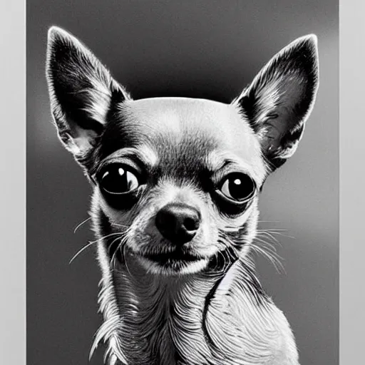 Prompt: portrait of a chihuahua looking happy, by martin ansin, highly detailed, cinematic, extremely detailed, high quality