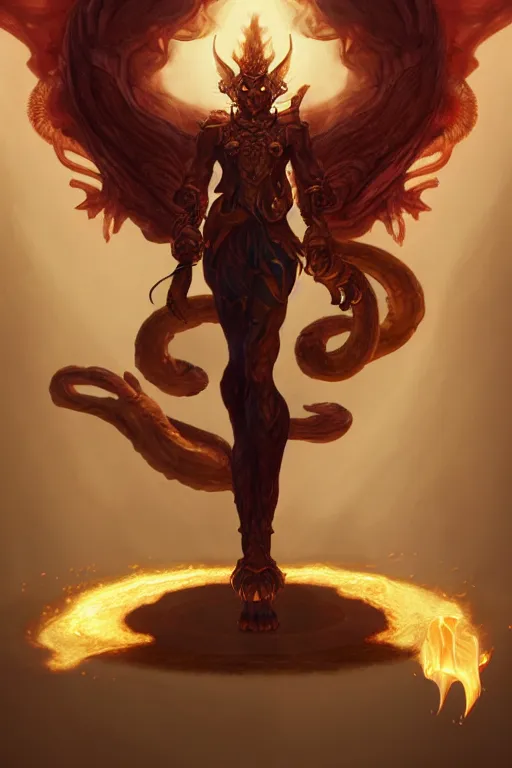 Prompt: a full body portrait of mixed final fantasy ifrit and mythical sphinx, levitating in artifact portal, fantasy, sharp focus, intricate, elegant, digital painting, artstation, matte, highly detailed, concept art, illustration, ambient lighting, art by peter mohrbacher, johannes voss, jingna zhang