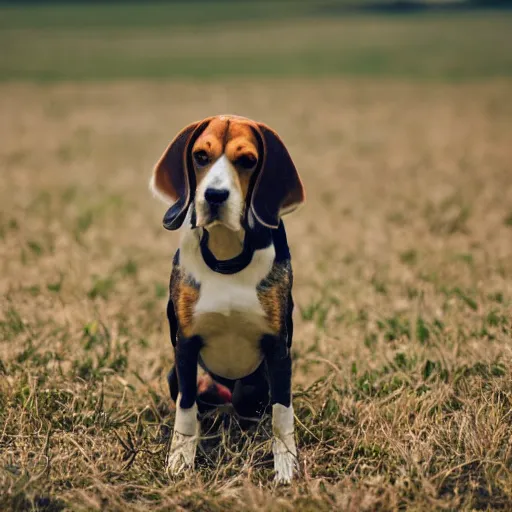 Prompt: beagle in a field, movie still, photography, DSLR 35mm, low light photography,