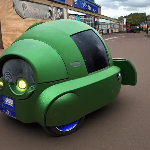 Image similar to Starbug from red dwarf tv series parked in Tesco carpark, still, photography