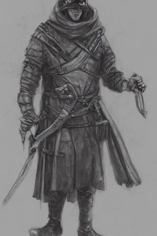 Prompt: concept of a medieval fantasy character that is a robber, by Even Amundsen, pencil