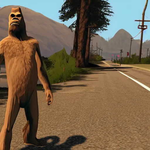 Image similar to bigfoot in gta san andreas caught on camera, leaked footage, cryptid