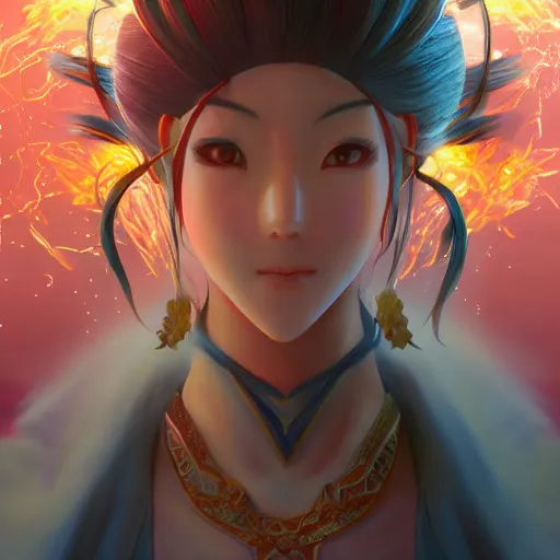 Prompt: portrait of nezha the god of flaming lotus, anime fantasy illustration by tomoyuki yamasaki, kyoto studio, madhouse, ufotable, square enix, cinematic lighting, trending on artstation