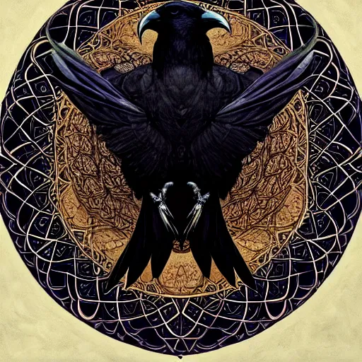 Image similar to simple mandala of ravens, emotionally evoking symbolic metaphors, fantasy, ornamental, detailed digital painting, artstation, concept art, painterly, sharp focus, illustration, art by John Collier and Krenz Cushart and Artem Demura and Rafael and Alphonse Mucha and Albert Aublet