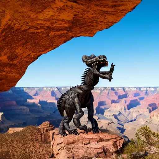 Prompt: candid photograph of a deathclaw roaming the grand canyon with a bright blue sky with many clouds in the background, 8 k, very detailed, very intricate,