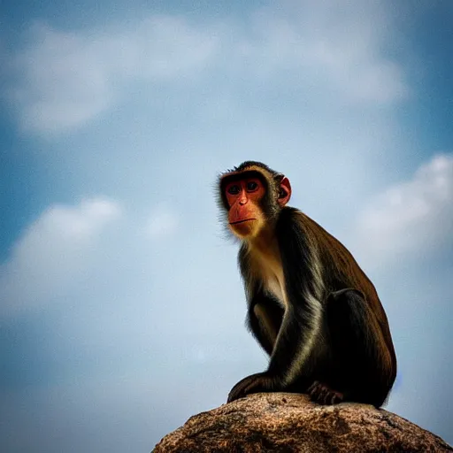 Image similar to high quality portrait of a monkey in front of Christ The Redeemer, studio photograph, photograph, realistic photo, 8k photo, 4k photo, stock photo, high resolution, cinematic shot, high detail