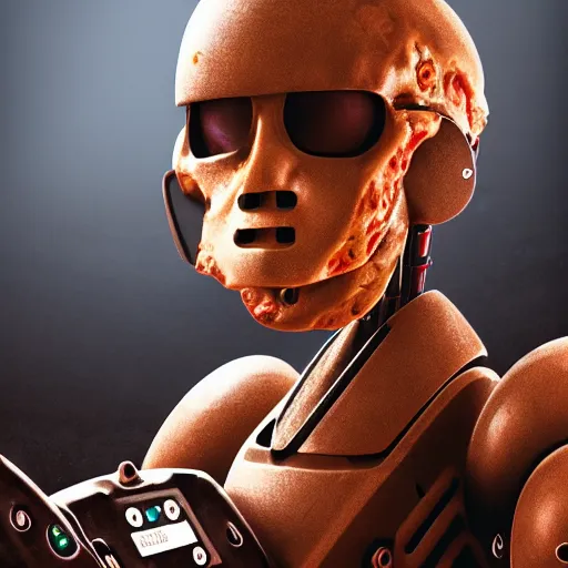 Image similar to close-up of a pizza robot, wasteland, highly-detailed, dramatic lighting, artstation, 4k, cinematic landscape, photograph by Keanu Reeves