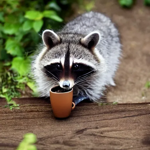 Image similar to mad racoon drinking coffee