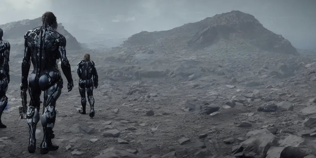 Image similar to death stranding and metal gear crossover created and directed by hideo kojima, unreal engine 5, render, ray tracing