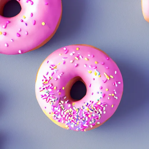 Image similar to 3 d render of realistic pink frosted donut with sprinkles