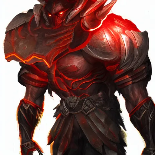 Image similar to a highly detailed character portrait of a muscular man wearing a epic shadow armor with glowing red eyes concept art