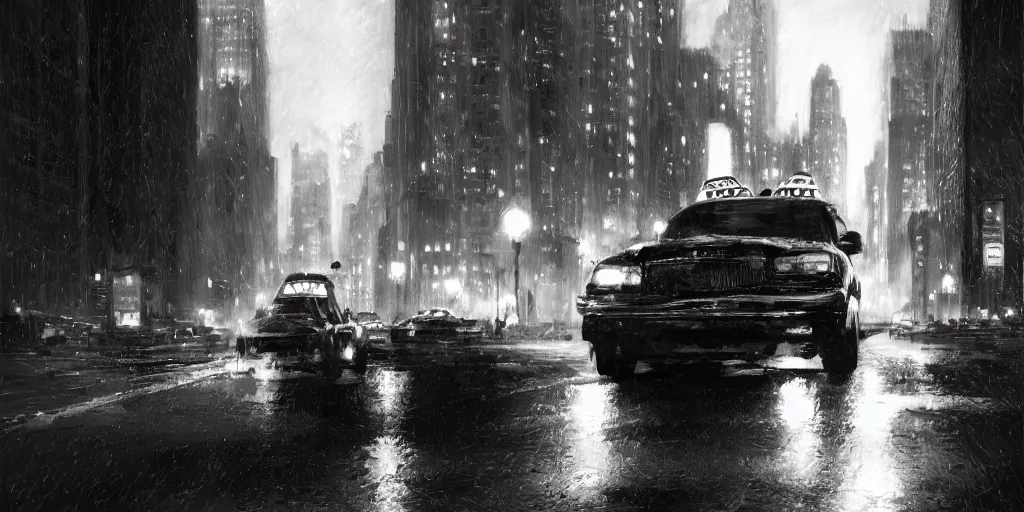 Image similar to taxi through the streets of chicago, night time, dramatic lighting, german expresionism, noir film, character sheet, fine details, concept design, high contrast, anthrophomorfic animals, kim jung gi, greg rutkowski, trending on artstation, 8 k, full body, turnaround, front view, back view, ultra wide angle