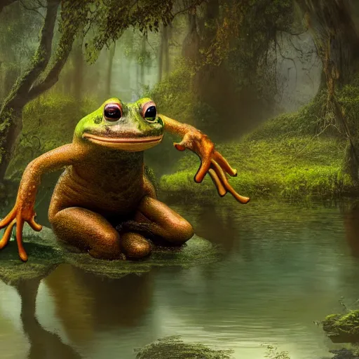 Image similar to an amphibian troll swimming in a swamp, matte painting, digital art, fantasy art, 8 k, trending on artstation, ultra detailed