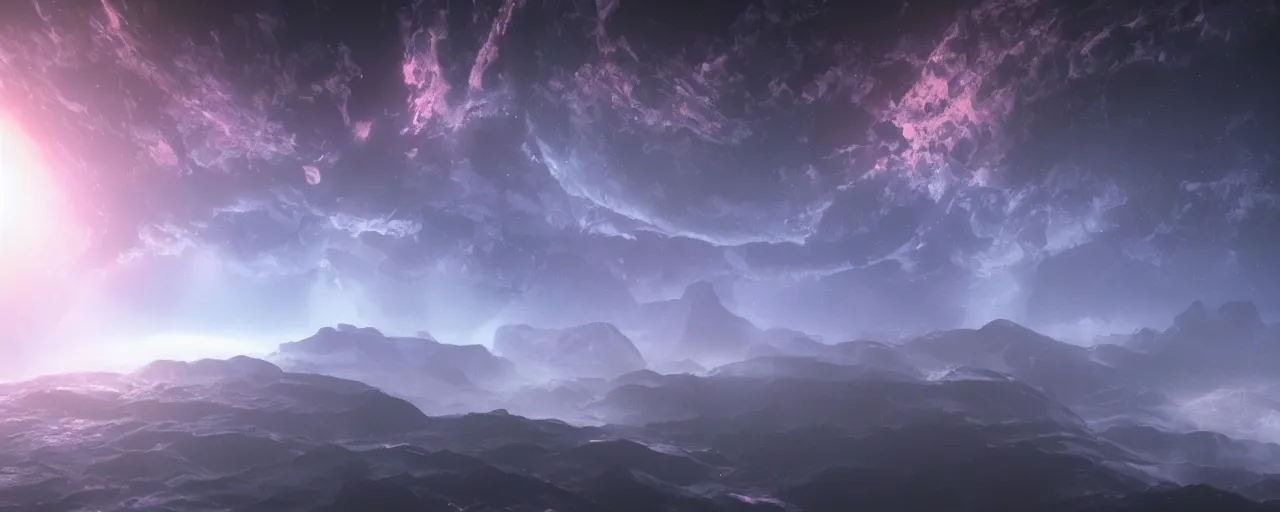 Image similar to cinematic render of atmospheric deep space, volumetric lighting, cathrin machin