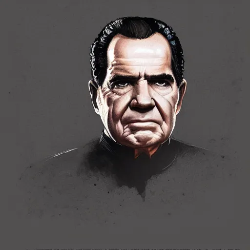 Prompt: portrait of richard nixon as a helmetless mandalorian, helmet off, fantasy, intricate, elegant, digital painting, trending on artstation, concept art, soft focus, illustration by greg rutkowski, gaston bussiere and artgerm.