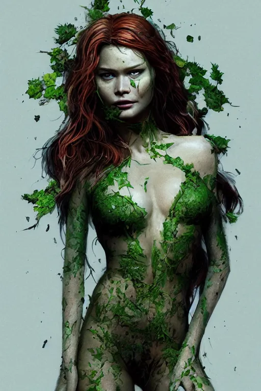 Prompt: Portrait of Behati Prinsloo as Poison Ivy making a duck face, in Batman movie still cinematic, artstation, Greg rutkowski, UHD 8K