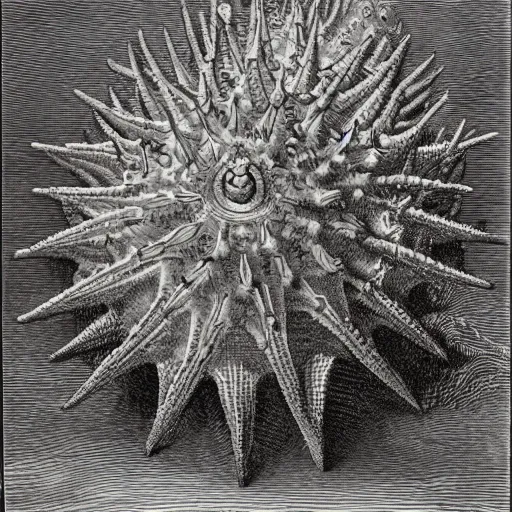 Prompt: art by gustave dore of an echinoderm - n 4